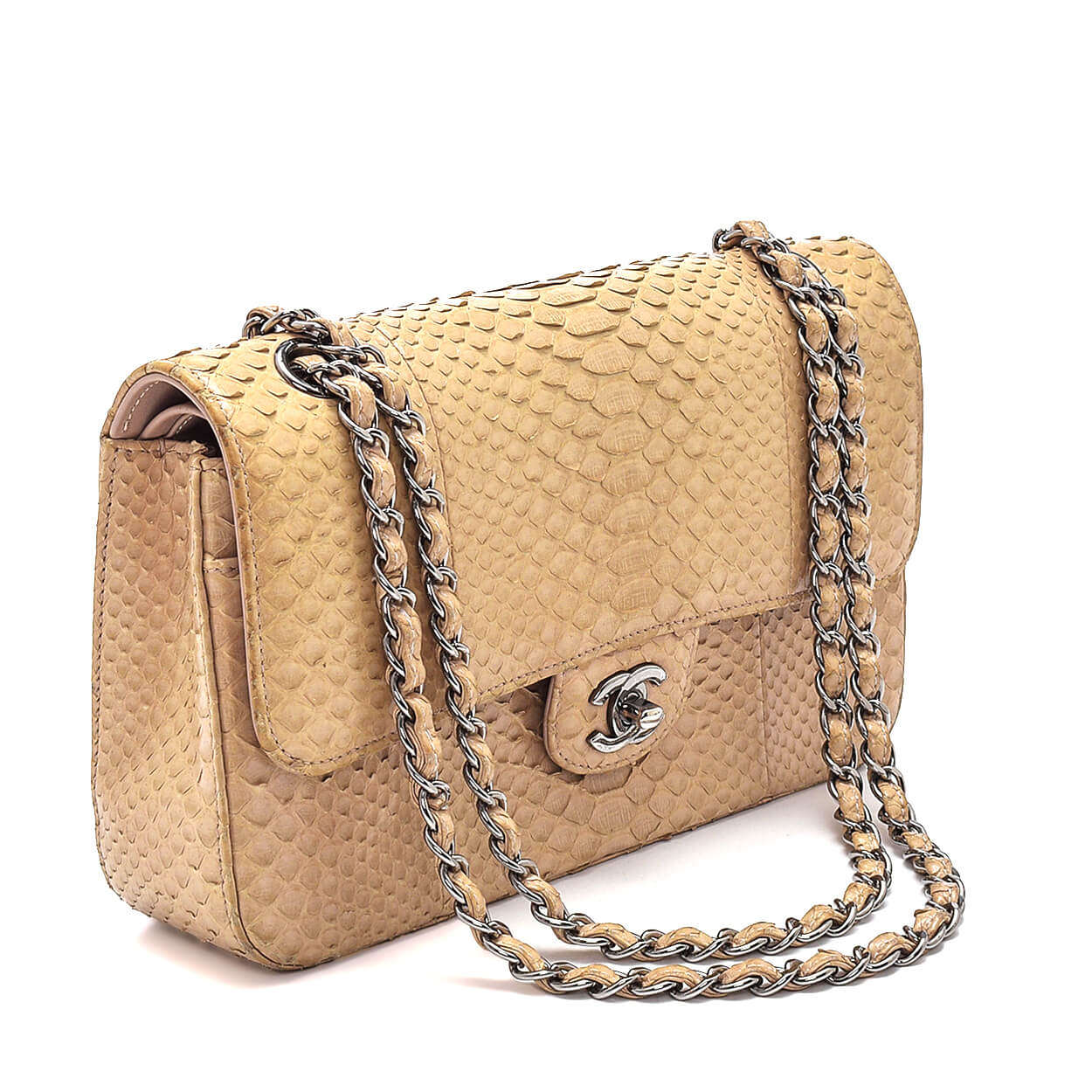 Chanel - Beige Exotic Leather Double Flap Medium Bag